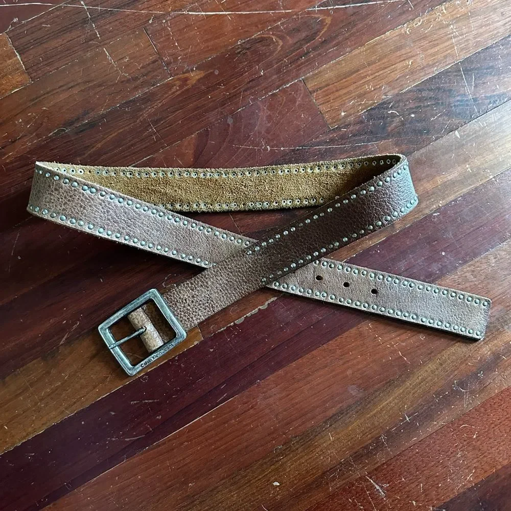Calvin Klein Jeans Brown Studded Leather Belt Size Large